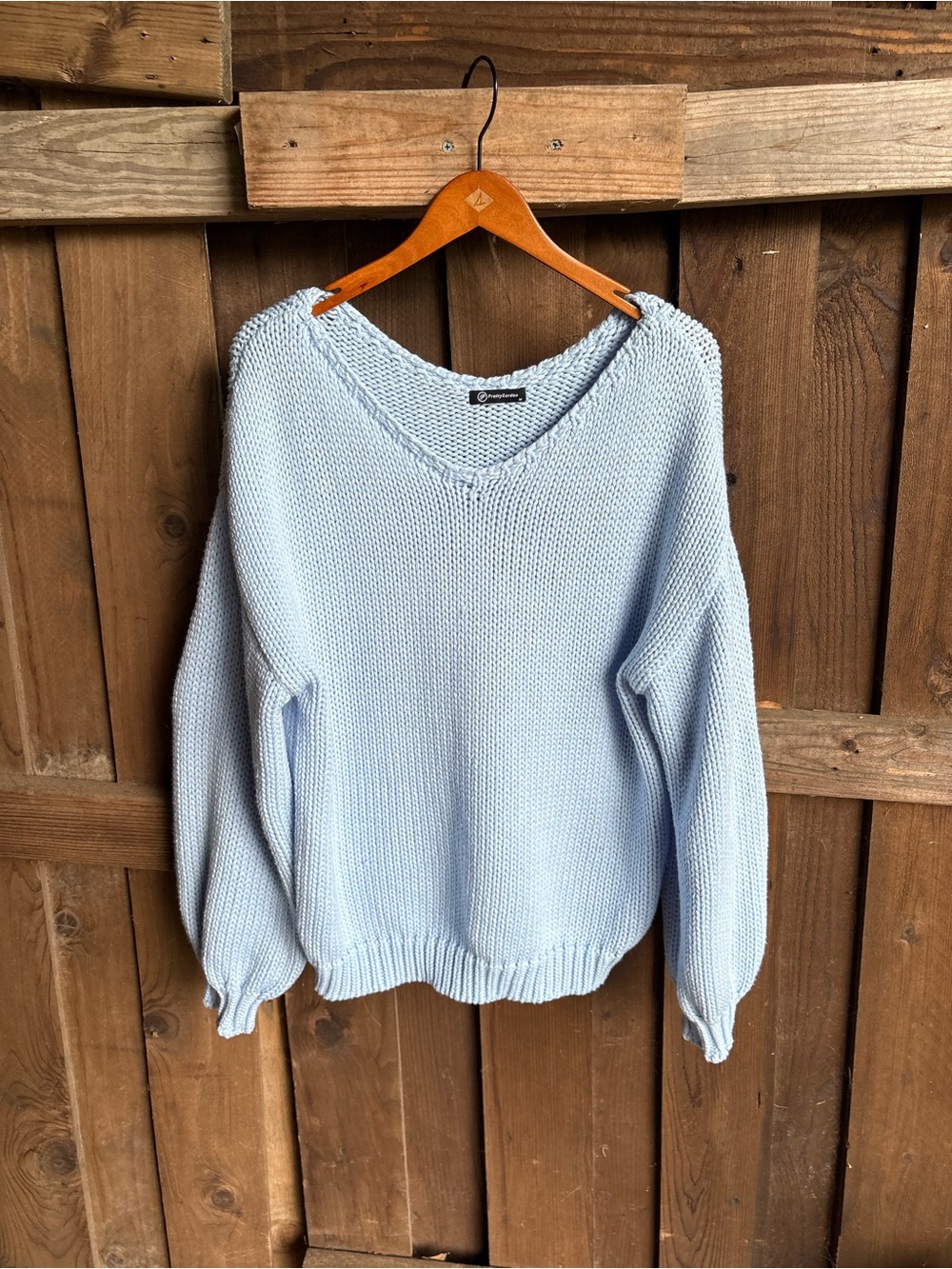 Pretty Garden Light Blue Chunky Knit Fisherman Sweater